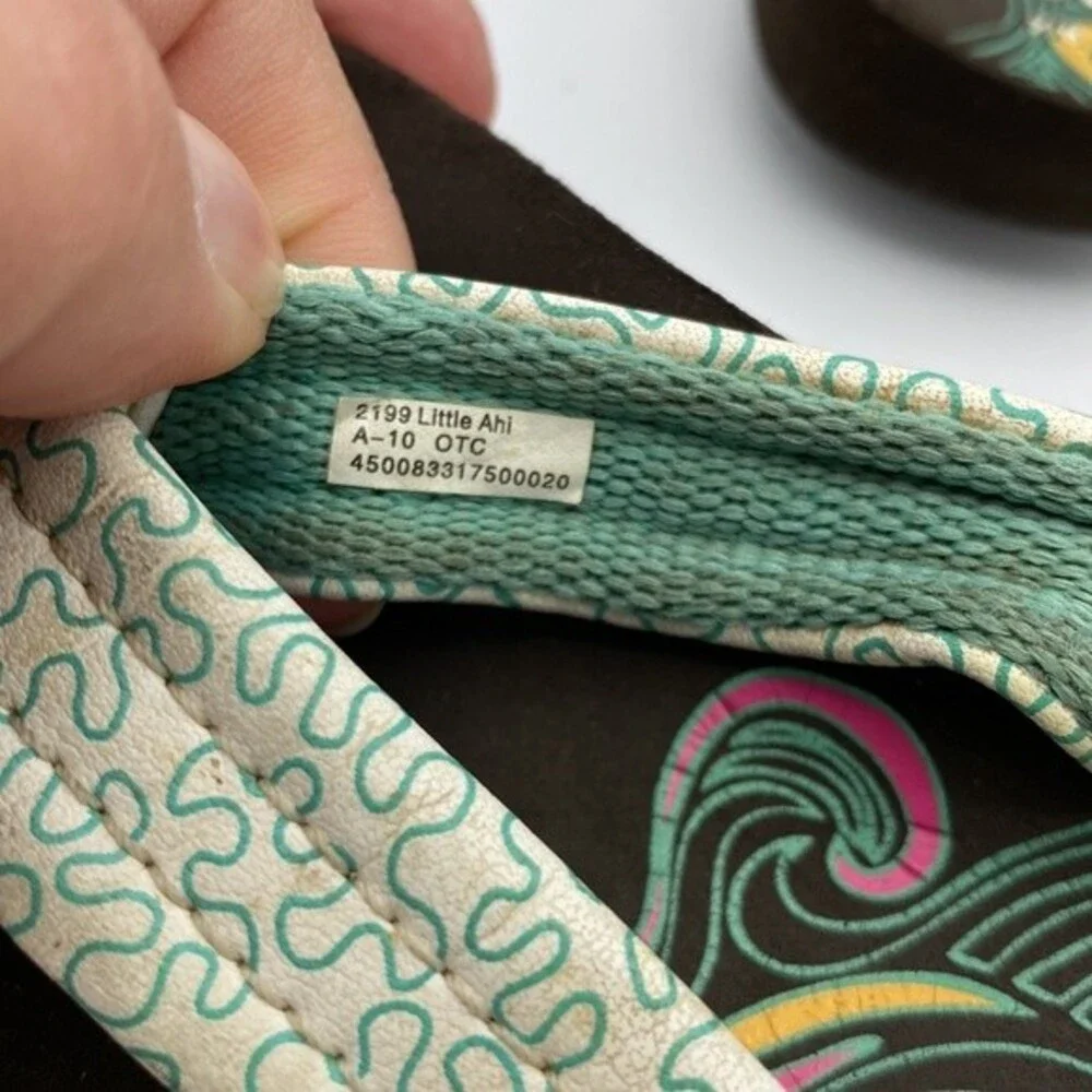 Reef kids 7/8 Sandals Flip Flop Thong Teal Pink Slip On Black Soles